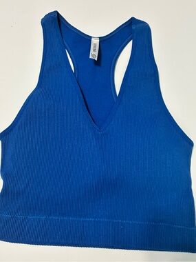 Zenana Royal Blue Ribbed V-Neck Racerback Crop Tank Top L/XL New